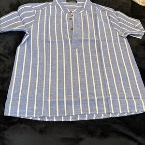 Men's Blue and White Striped Dress Shirt